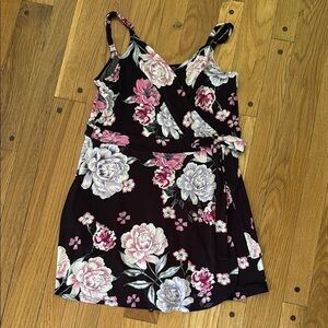 Candie's Shorts Romper Black Pink Floral Wrap Front Size M Stretchy